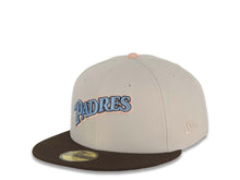 Load image into Gallery viewer, San Diego Padres New Era MLB 59FIFTY 5950 Fitted Cap Hat Stone Crown Brown Visor Sky Blue/Light Peach Logo 25th Anniversary Side Patch Light Peach UV