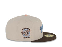 Load image into Gallery viewer, San Diego Padres New Era MLB 59FIFTY 5950 Fitted Cap Hat Stone Crown Brown Visor Sky Blue/Light Peach Logo 25th Anniversary Side Patch Light Peach UV