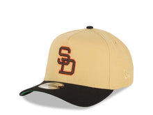 Load image into Gallery viewer, San Diego Padres New Era MLB 9FORTY 940 A-Frame Adjustable Hat Vegas Gold Crown Black Visor Brown/Orange Cooperstown Logo 50th Anniversary Side Patch