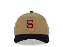 Load image into Gallery viewer, (Corduroy Visor) San Diego Padres New Era MLB 940 A-Frame Adjustable Cap Hat Khaki Crown Black Visor Navy/Orange Logo 1998 World Series Side Patch