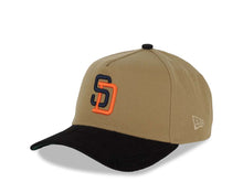 Load image into Gallery viewer, (Corduroy Visor) San Diego Padres New Era MLB 940 A-Frame Adjustable Cap Hat Khaki Crown Black Visor Navy/Orange Logo 1998 World Series Side Patch