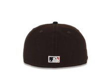 Load image into Gallery viewer, San Diego Padres New Era MLB 59FIFTY 5950 Fitted Cap Hat Dark Brown Crown Navy Blue Visor White Logo 1998 World Series Side Patch Pink UV