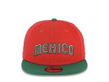 Load image into Gallery viewer, Mexico New Era WBC World Baseball Classic 59FIFTY 5950 Fitted Cap Hat Red Crown Green Visor Green/White Arch Script/Text Logo M Side Logo Patch