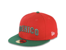 Load image into Gallery viewer, Mexico New Era WBC World Baseball Classic 59FIFTY 5950 Fitted Cap Hat Red Crown Green Visor Green/White Arch Script/Text Logo M Side Logo Patch