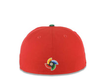 Load image into Gallery viewer, Mexico New Era WBC World Baseball Classic 59FIFTY 5950 Fitted Cap Hat Red Crown Green Visor Green/White Arch Script/Text Logo M Side Logo Patch