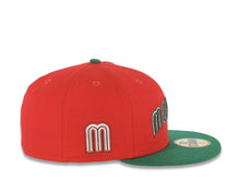 Load image into Gallery viewer, Mexico New Era WBC World Baseball Classic 59FIFTY 5950 Fitted Cap Hat Red Crown Green Visor Green/White Arch Script/Text Logo M Side Logo Patch