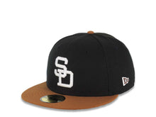 Load image into Gallery viewer, (Pin Included) San Diego Padres New Era MLB 59FIFTY 5950 Fitted Cap Hat Black Crown Brown Visor White Cooperstown Logo Go Padres Side Patch Green UV