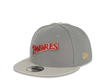 Load image into Gallery viewer, San Diego Padres New Era MLB 9FIFTY 950 Snapback Cap Hat Gray Crown Piping Stone Visor Metallic Black Script Logo 25th Anniversary Side Patch Red UV