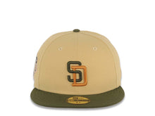Load image into Gallery viewer, San Diego Padres New Era MLB 59FIFTY 5950 Fitted Cap Hat Vegas Gold Crown Olive Green Visor Olive Green/Ligth Brown Logo 1992 All-Star Game Side Patch Light Peach UV