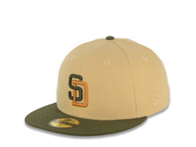 Load image into Gallery viewer, San Diego Padres New Era MLB 59FIFTY 5950 Fitted Cap Hat Vegas Gold Crown Olive Green Visor Olive Green/Ligth Brown Logo 1992 All-Star Game Side Patch Light Peach UV