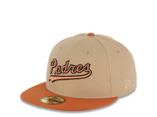 Load image into Gallery viewer, San Diego Padres New Era MLB 59FIFTY 5950 Fitted Cap Hat Khaki Crown Dark Orange Visor Metallic Copper/Black Logo Centennial Side Patch Stone UV