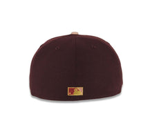 Load image into Gallery viewer, (Youth) San Diego Padres New Era MLB 59FIFTY 5950 Fitted Kid Cap Hat Maroon Crown Pink Visor Pink/Gold Logo 25th Anniversary Side Patch Metallic Brown UV