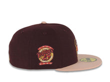 Load image into Gallery viewer, (Youth) San Diego Padres New Era MLB 59FIFTY 950 Snapback Cap Hat Maroon Crown Light Peach Visor Pink/Metallic Gold Logo 25th Anniversary Side Patch