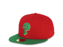 Load image into Gallery viewer, San Diego Padres New Era MLB 59FIFTY 5950 Fitted Cap Hat Red Crown Green Visor Green/Metallic Gold P Logo 25th Anniversary Side Patch Metallic Gold UV