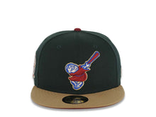Load image into Gallery viewer, San Diego Padres New Era MLB 59FIFTY 5950 Fitted Cap Hat Dark Green Crown Kahki Visor Cardinal/Metallic Blue Swinging Friar 25th Anniversary SidePatch