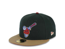 Load image into Gallery viewer, San Diego Padres New Era MLB 59FIFTY 5950 Fitted Cap Hat Dark Green Crown Kahki Visor Cardinal/Metallic Blue Swinging Friar 25th Anniversary SidePatch