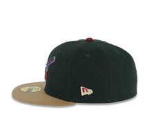 Load image into Gallery viewer, San Diego Padres New Era MLB 59FIFTY 5950 Fitted Cap Hat Dark Green Crown Kahki Visor Cardinal/Metallic Blue Swinging Friar 25th Anniversary SidePatch