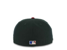 Load image into Gallery viewer, San Diego Padres New Era MLB 59FIFTY 5950 Fitted Cap Hat Dark Green Crown Kahki Visor Cardinal/Metallic Blue Swinging Friar 25th Anniversary SidePatch