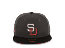 Load image into Gallery viewer, San Diego Padres New Era MLB 59FIFTY 5950 Fitted Cap Hat Dark Gray Crown Black Visor White/Metallic Red Cooperstown Logo 1984 World Series Side Patch