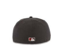 Load image into Gallery viewer, San Diego Padres New Era MLB 59FIFTY 5950 Fitted Cap Hat Dark Gray Crown Black Visor White/Metallic Red Cooperstown Logo 1984 World Series Side Patch