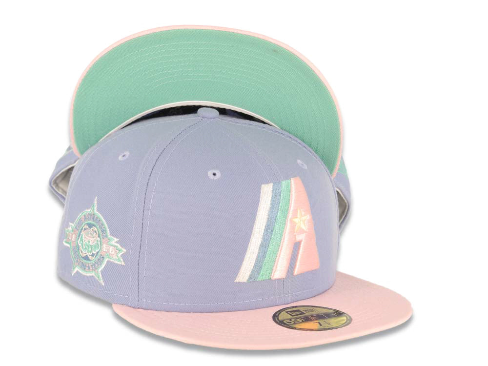 Houston Astros New Era MLB 59FIFTY 5950 Fitted Cap Hat Light Purple Crown Pink Visor Multi Color Logo The Astrodome Side Patch Green UV 7 3 4