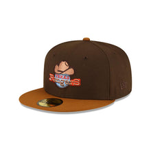 Load image into Gallery viewer, Texas Rangers New Era MLB 59FIFTY 5950 Fitted Cap Hat Brown Crown Brown Visor Sky Blue/Brown Logo 50th Anniversary Side Patch