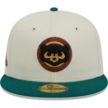 Load image into Gallery viewer, Chicago Cubs New Era MLB 59FIFTY 5950 Fitted Cap Hat Chrome Crown Green Visor Black/Brown Cub Logo Wrigley Field 100 Years Anniversary Gray UV Camp