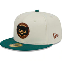 Load image into Gallery viewer, Chicago Cubs New Era MLB 59FIFTY 5950 Fitted Cap Hat Chrome Crown Green Visor Black/Brown Cub Logo Wrigley Field 100 Years Anniversary Gray UV Camp