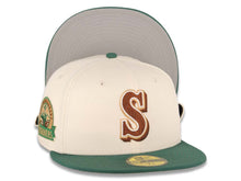 Load image into Gallery viewer, Seattle Mariners New Era MLB 59FIFTY 5950 Fitted Cap Hat Chrome Crown Green Visor Brown/Peach Logo 30th Anniversary Side Patch Gray UV Camp