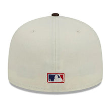 Load image into Gallery viewer, San Diego Padres New Era MLB 59FIFTY 5950 Fitted Cap Hat Chrome Crown Dark Brown Visor Orange/Yelllow Script Logo 50th Anniversary Side Patch Green UV