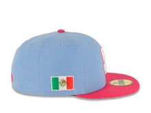 Load image into Gallery viewer, San Diego Padres New Era MLB 59FIFTY 5950 Fitted Cap Hat Sky Blue Crown Magenta Visor White/Magenta Logo Mexico Flag Side Patch Gray UV