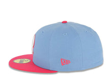 Load image into Gallery viewer, San Diego Padres New Era MLB 59FIFTY 5950 Fitted Cap Hat Sky Blue Crown Magenta Visor White/Magenta P Logo Batterman Batty Side Patch Gray UV