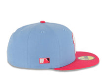 Load image into Gallery viewer, San Diego Padres New Era MLB 59FIFTY 5950 Fitted Cap Hat Sky Blue Crown Magenta Visor White/Magenta P Logo Batterman Batty Side Patch Gray UV
