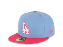 Load image into Gallery viewer, Los Angeles Dodgers New Era MLB 59FIFTY 5950 Fitted Cap Hat Sky Blue Crown Magenta Visor White/Magenta Logo Mexico Flag Side Patch Gray UV