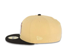 Load image into Gallery viewer, San Diego Padres New Era MLB 59FIFTY 5950 Fitted Cap Hat Vegas Gold Crown Black Visor White/Black Staggered Logo Petco Park Side Patch Gray UV