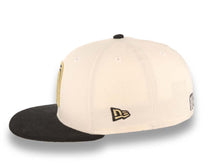 Load image into Gallery viewer, (Corduroy Visor) Mexico New Era 59FIFTY 5950 Fitted Cap Hat Cream Crown Black Visor Metallic Gold/Black Logo Mexico Flag Side Patch Gray UV