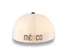 Load image into Gallery viewer, (Corduroy Visor) Mexico New Era 59FIFTY 5950 Fitted Cap Hat Cream Crown Black Visor Metallic Gold/Black Logo Mexico Flag Side Patch Gray UV
