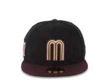 Load image into Gallery viewer, (Corduroy Crown) Mexico New Era WBC World Baseball Classic 59FIFTY 5950 Fitted Hat Black Crown Maroon Visor Metallic Gold Logo Mexico Flag Side Patch