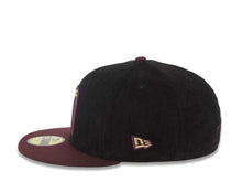 Load image into Gallery viewer, (Corduroy Crown) Mexico New Era WBC World Baseball Classic 59FIFTY 5950 Fitted Hat Black Crown Maroon Visor Metallic Gold Logo Mexico Flag Side Patch