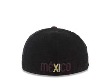 Load image into Gallery viewer, (Corduroy Crown) Mexico New Era WBC World Baseball Classic 59FIFTY 5950 Fitted Hat Black Crown Maroon Visor Metallic Gold Logo Mexico Flag Side Patch