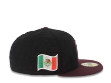 Load image into Gallery viewer, (Corduroy Crown) Mexico New Era WBC World Baseball Classic 59FIFTY 5950 Fitted Hat Black Crown Maroon Visor Metallic Gold Logo Mexico Flag Side Patch