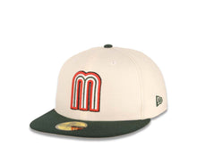 Load image into Gallery viewer, Mexico New Era WBC World Baseball Classic 59FIFTY 5950 Fitted Cap Hat Cream Crown Dark Green Visor Team Color Logo Mexico Flag Side Patch Gray UV