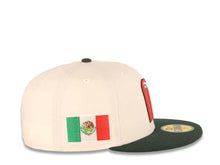 Load image into Gallery viewer, Mexico New Era WBC World Baseball Classic 59FIFTY 5950 Fitted Cap Hat Cream Crown Dark Green Visor Team Color Logo Mexico Flag Side Patch Gray UV