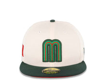 Load image into Gallery viewer, Mexico New Era WBC World Baseball Classic 59FIFTY 5950 Fitted Cap Hat Cream Crown Dark Green Visor Green/Red Logo Mexico Flag Side Patch Red UV