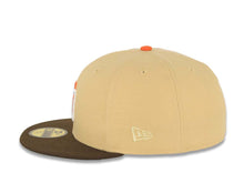 Load image into Gallery viewer, San Diego Padres New Era MLB 59FIFTY 5950 Fitted Cap Hat Vegas Gold Crown Brown Visor Orange/White Logo 25th Anniversary Side Patch Green UV