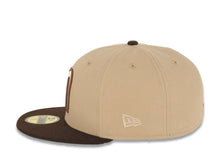 Load image into Gallery viewer, Mexico New Era WBC World Baseball Classic 59FIFTY 5950 Fitted Cap Hat Khaki Crown Dark Brown Visor White/Brown/Yellow Logo Mexico Flag Side Patch