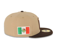 Load image into Gallery viewer, Mexico New Era WBC World Baseball Classic 59FIFTY 5950 Fitted Cap Hat Khaki Crown Dark Brown Visor White/Brown/Yellow Logo Mexico Flag Side Patch