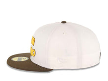 Load image into Gallery viewer, San Diego Padres New Era MLB 59FIFTY 5950 Fitted Cap Hat White Crown Brown Visor Yellow/Brown Slam Diego Script Logo Petco Park Side Patch Green UV