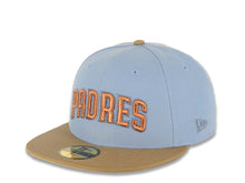 Load image into Gallery viewer, San Diego Padres New Era MLB 59FIFTY 5950 Fitted Cap Hat Sky Blue Crown Khaki Visor Metallic Brown Logo Jackie Robinson 50th Anniversary Side Patch