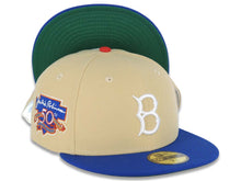 Load image into Gallery viewer, Brooklyn Dodgers New Era MLB 59FIFTY 5950 Fitted Cap Hat Vegas Gold Crown Blue Visor Team Color "B" Logo Jackie Robinson 50th Anniversary Side Patch